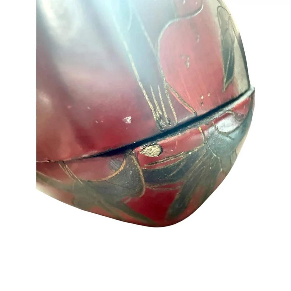 Vintage‎ Japanese Red Lacquer Box Floral Trinket Bowl Lidded Wood Decor